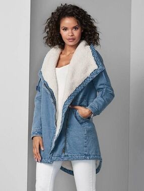 Venus Shearling Lined Denim Coat Sz 2 LIKE NEW!